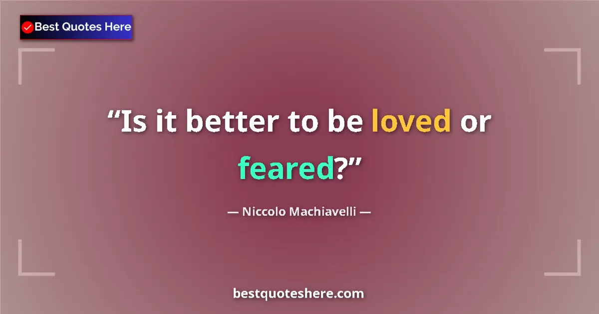 Quote by Niccolo Machiavelli: Is it better to be loved or feared?...