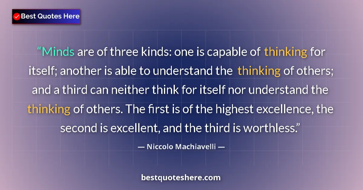 Quote by Niccolo Machiavelli: Minds are of three kinds: one is capable of thinking for itself; another is able to understand the t...