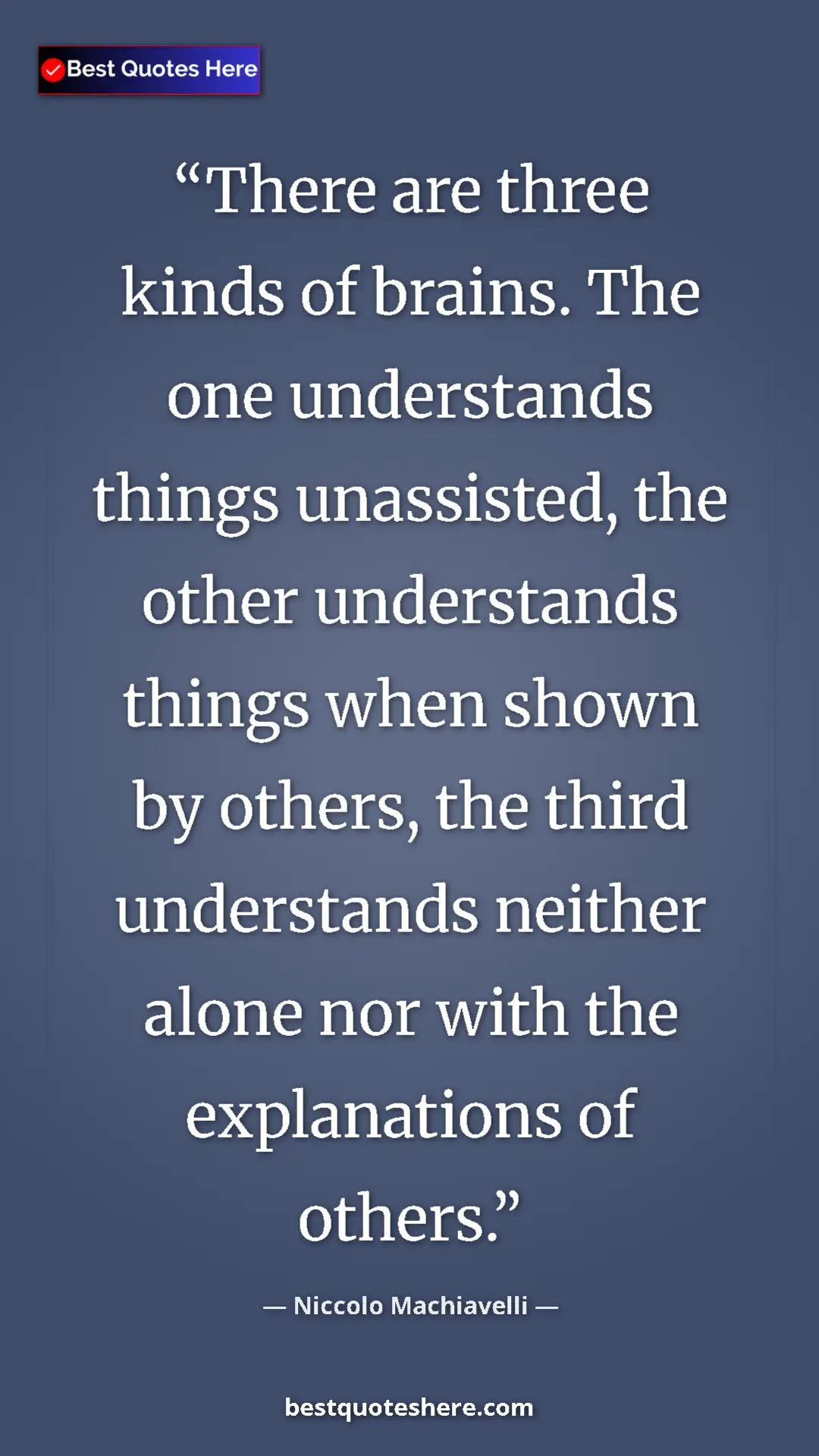 Pinterest quote poster by Niccolo Machiavelli: "There are three kinds of brains. The one understands things..."