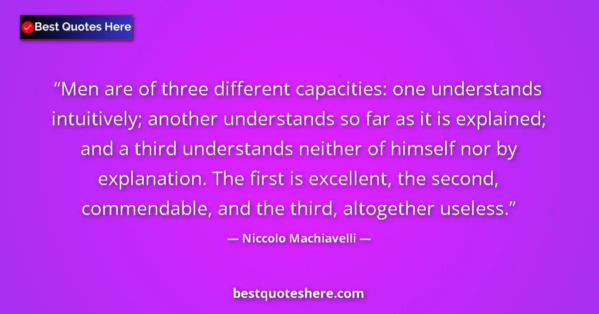 Quote by Niccolo Machiavelli: Men are of three different capacities: one underst