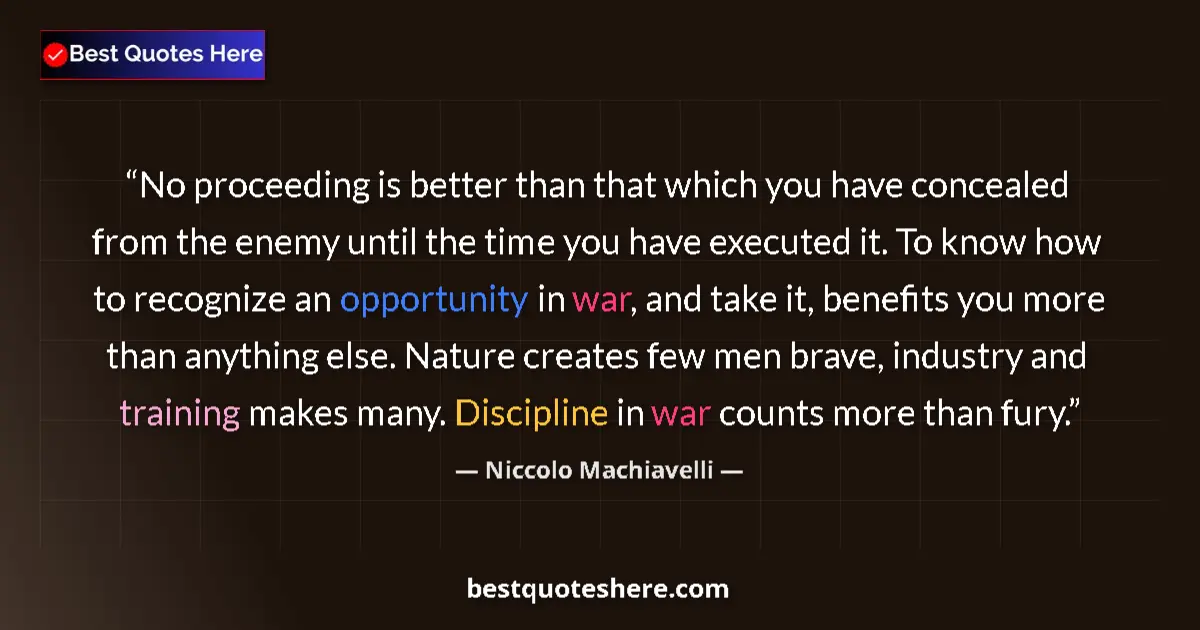 Quote by Niccolo Machiavelli: No proceeding is better than that which you have concealed from the enemy until the time you have ex...