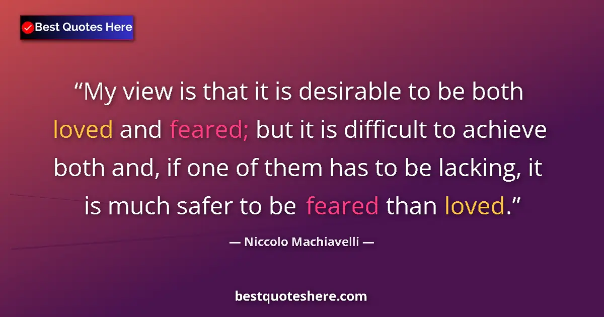 Quote by Niccolo Machiavelli: My view is that it is desirable to be both loved a