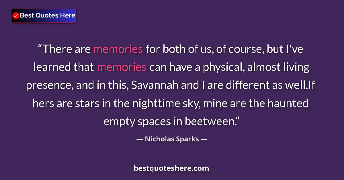 Quote by Nicholas Sparks: There are memories for both of us, of course, but I've learned that memories can have a physical, al...