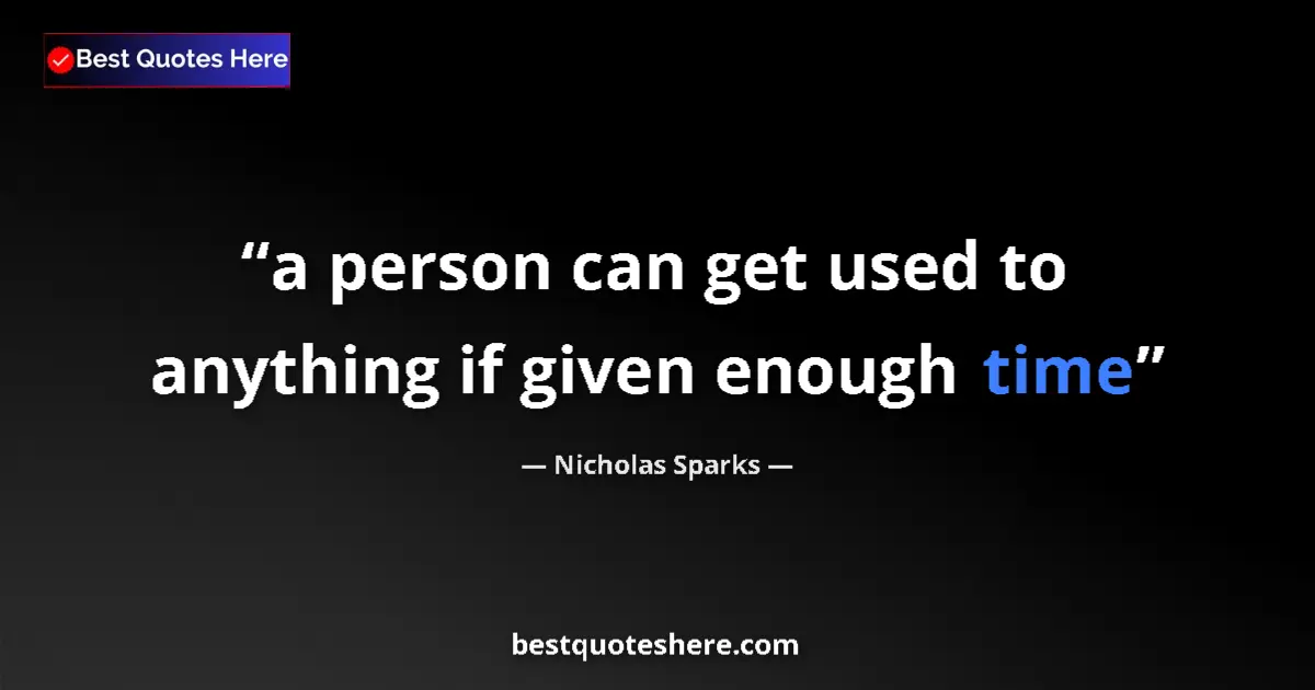 Quote by Nicholas Sparks: a person can get used to anything if given enough