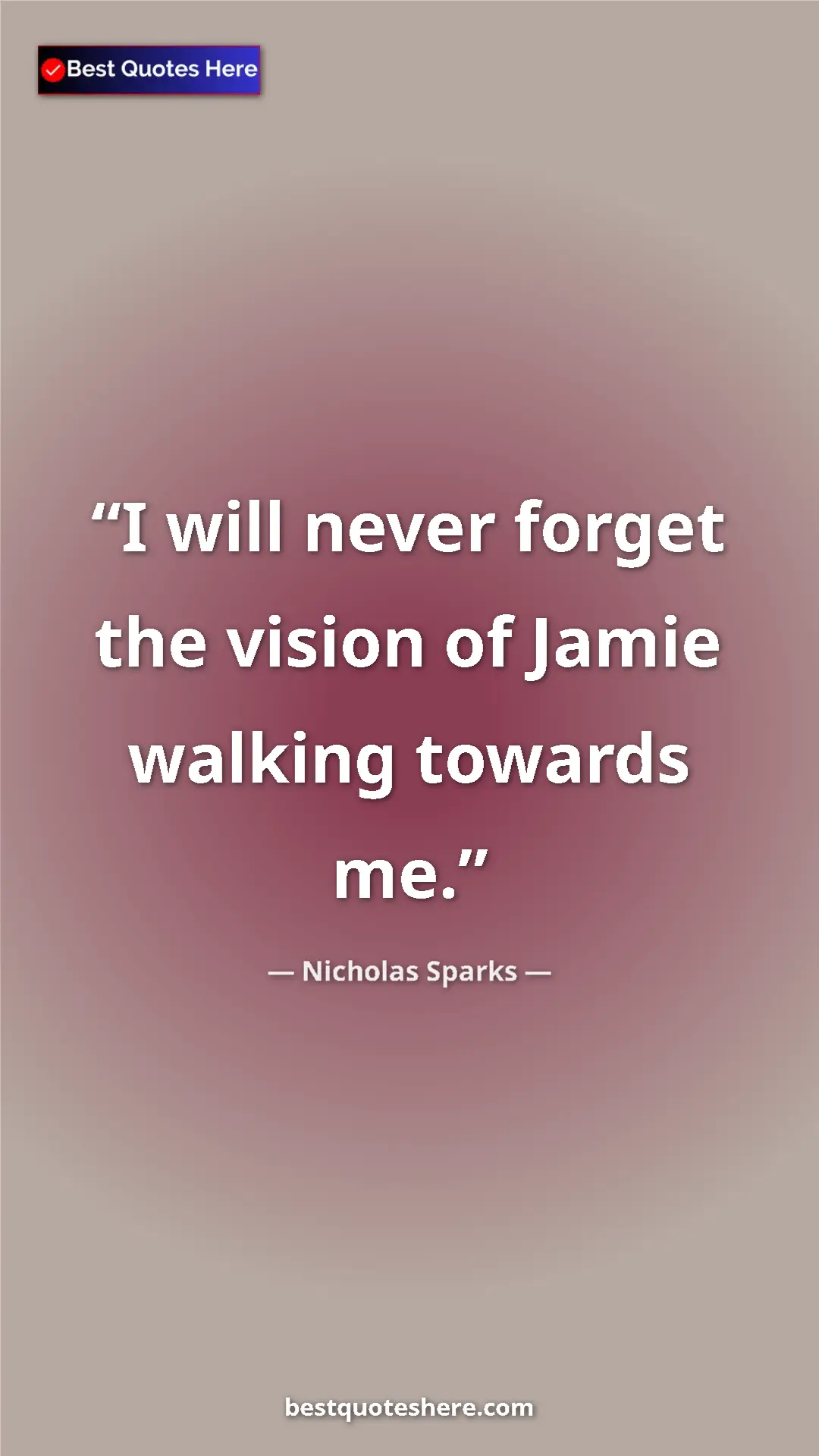 Pinterest quote poster by Nicholas Sparks: "I will never forget the vision of Jamie walking towards me."