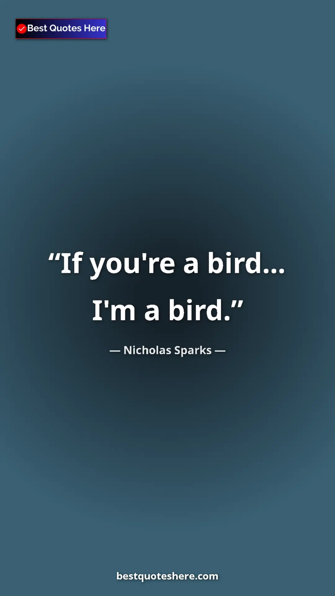 Pinterest quote poster by Nicholas Sparks: "If you're a bird... I'm a bird."