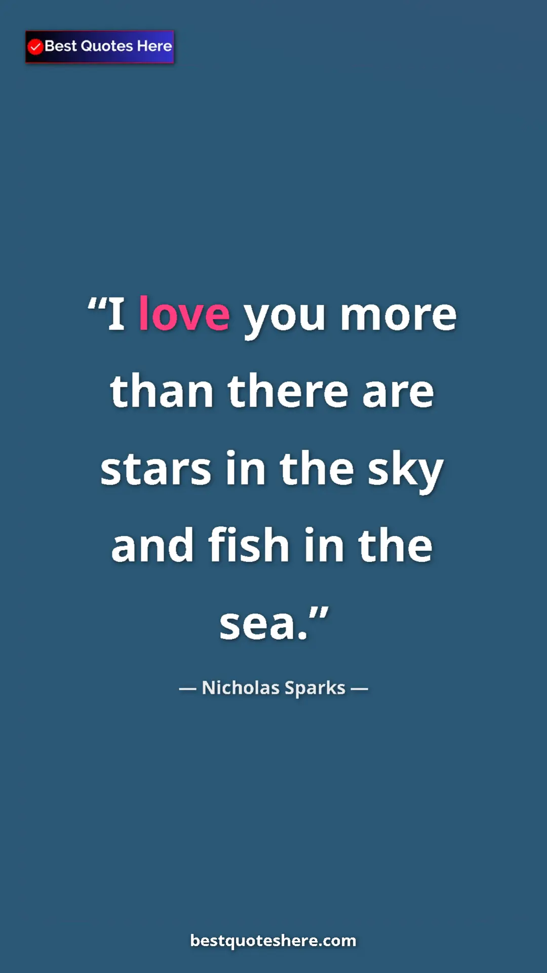 Pinterest quote poster by Nicholas Sparks: "I love you more than there are stars in the sky and fish in..."