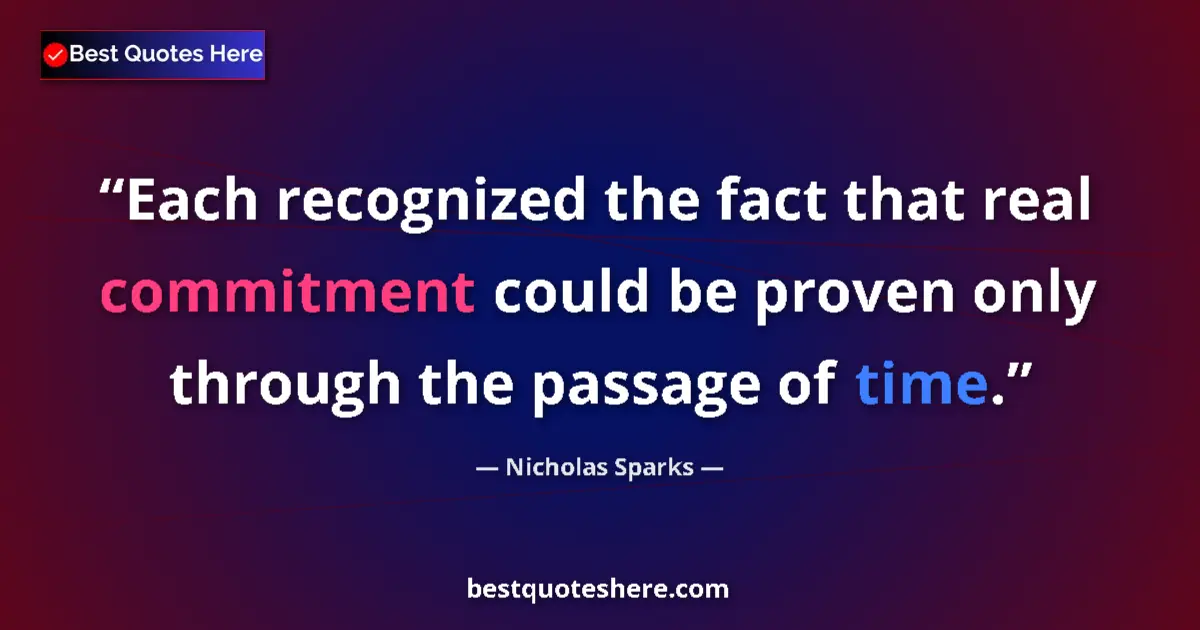 Nicholas Sparks quote: "Each recognized the fact that real commitment could be..."