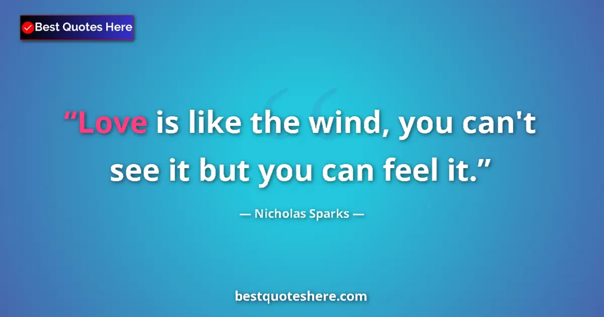 Quote by Nicholas Sparks: Love is like the wind, you can't see it but you ca