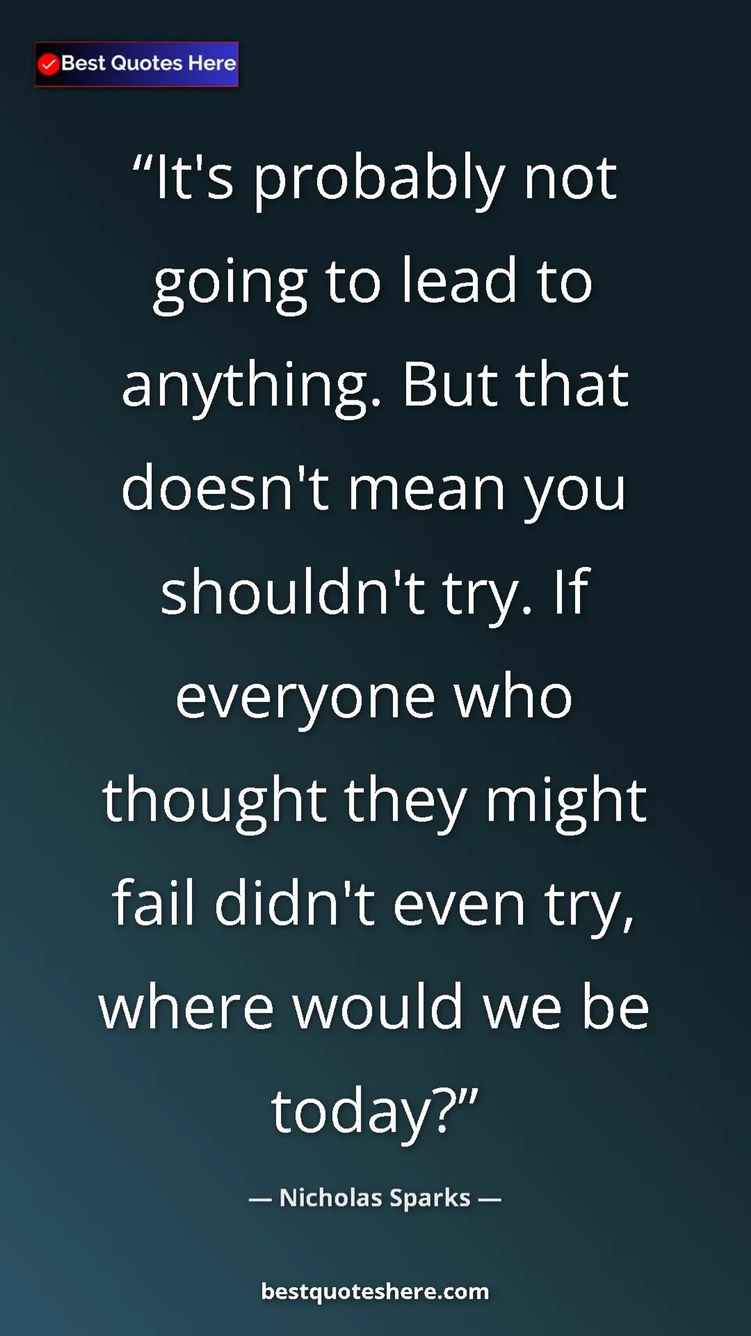 Pinterest quote poster by Nicholas Sparks: "It's probably not going to lead to anything. But that doesn'"