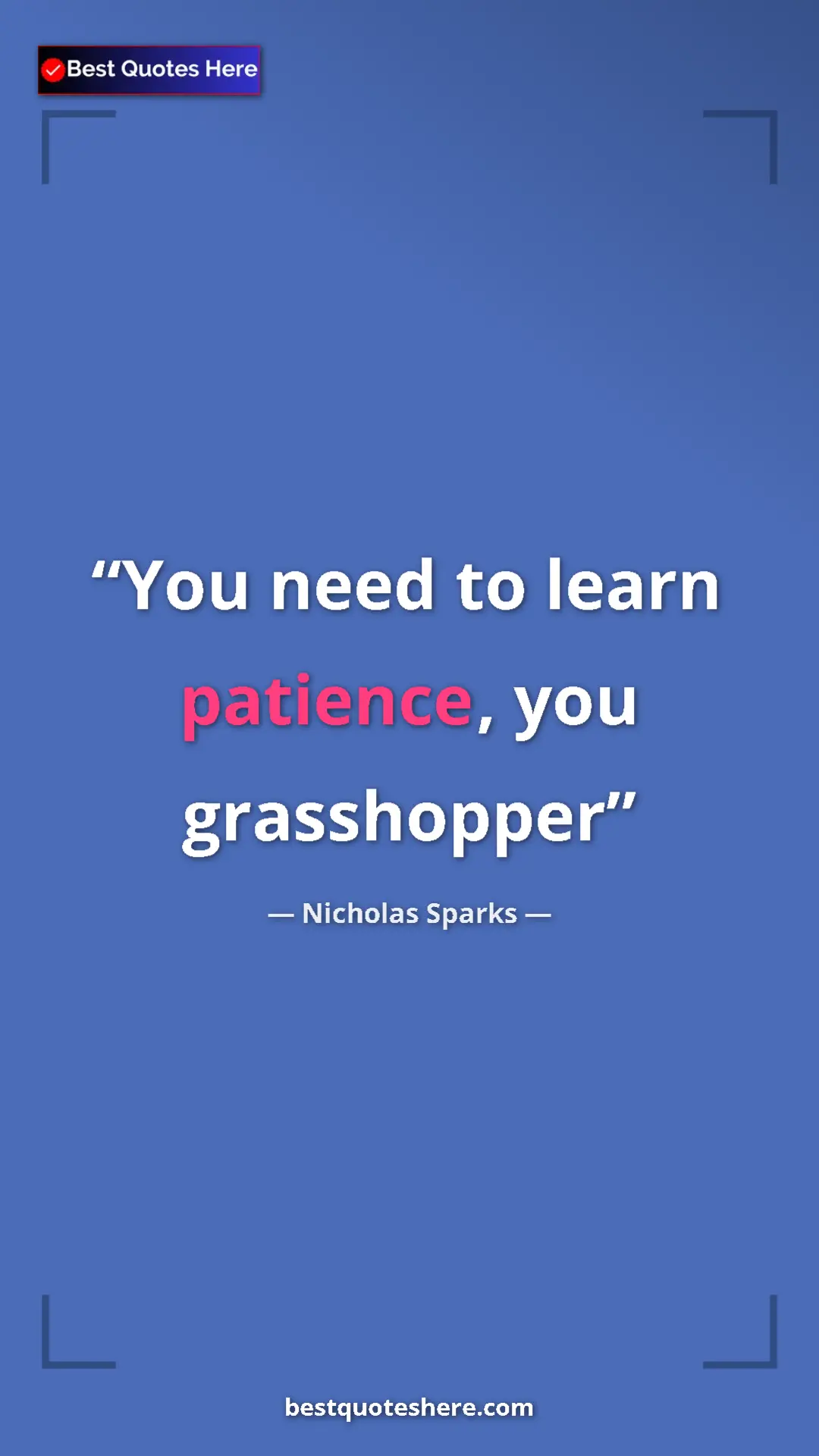Pinterest quote poster by Nicholas Sparks: "You need to learn patience, you grasshopper"