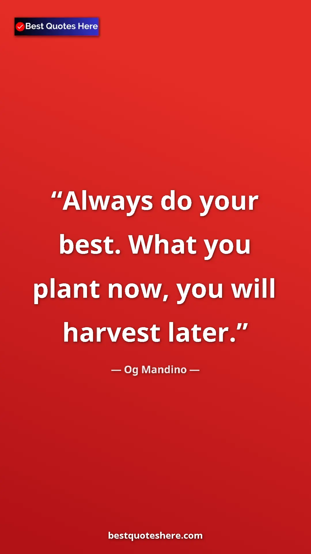 Pinterest quote poster by Og Mandino: "Always do your best. What you plant now, you will harvest..."