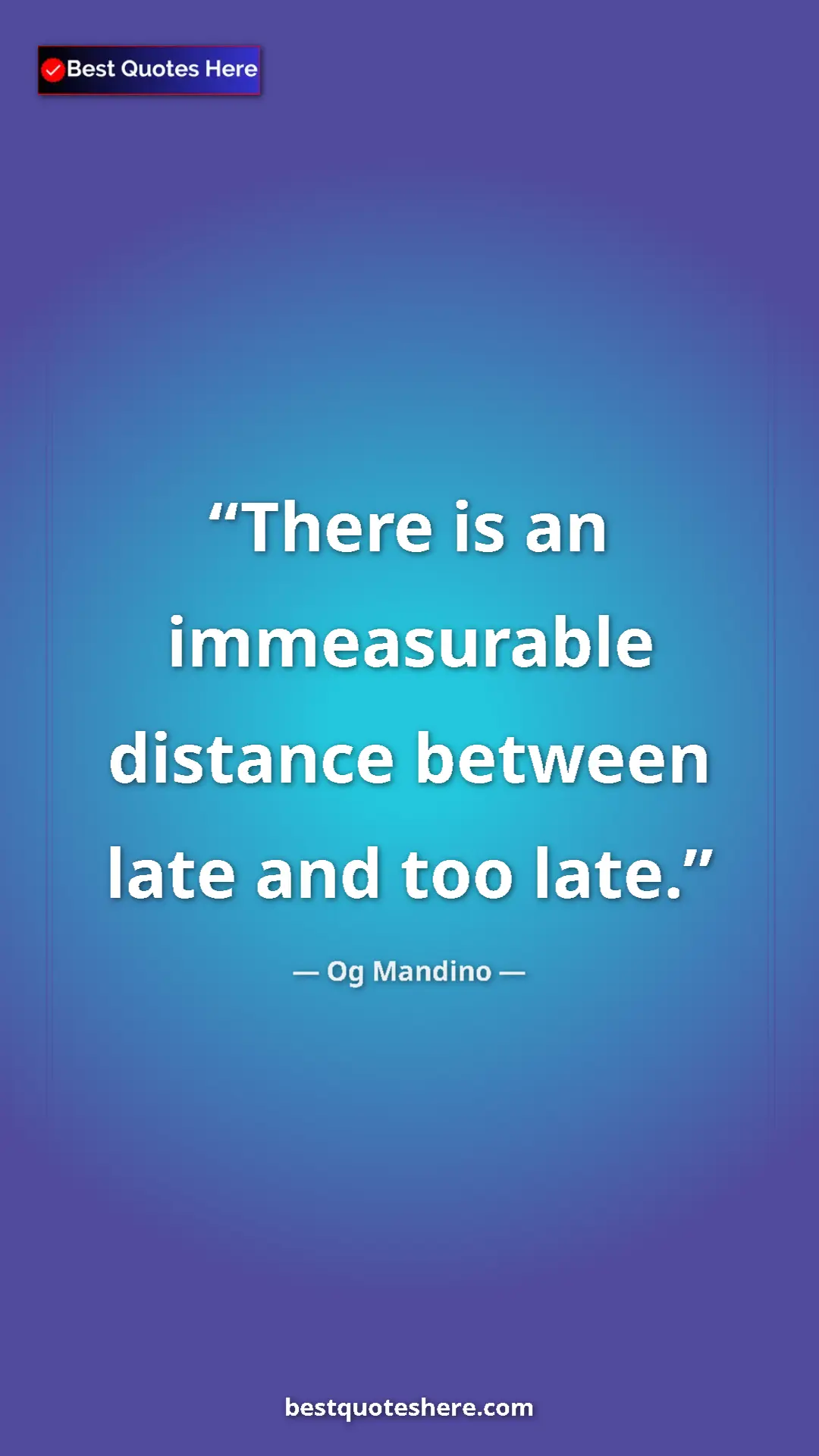 Pinterest quote poster by Og Mandino: "There is an immeasurable distance between late and too late."
