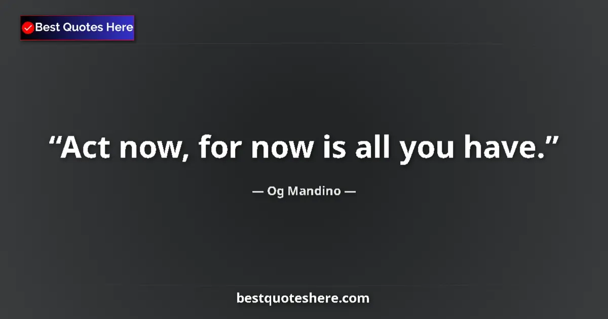 Quote by Og Mandino: Act now, for now is all you have....