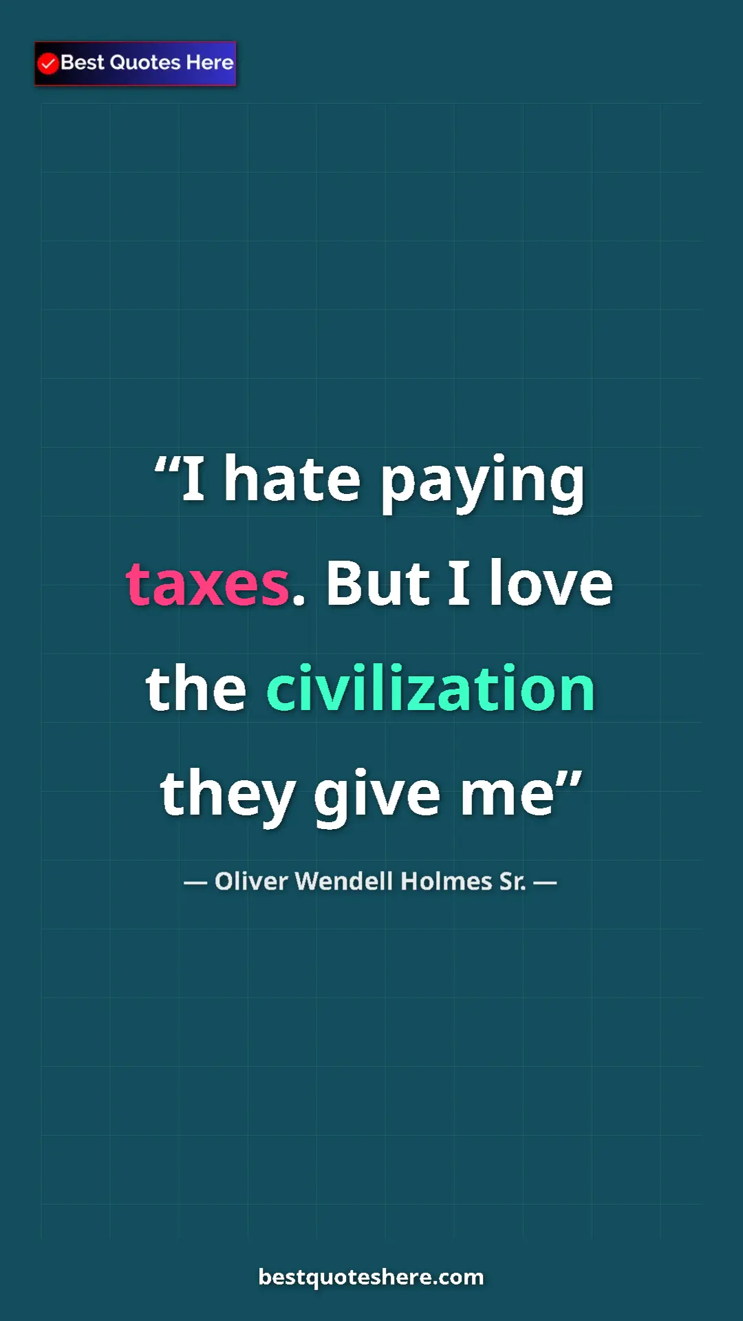 Pinterest quote poster by Oliver Wendell Holmes Sr.: "I hate paying taxes. But I love the civilization they give..."