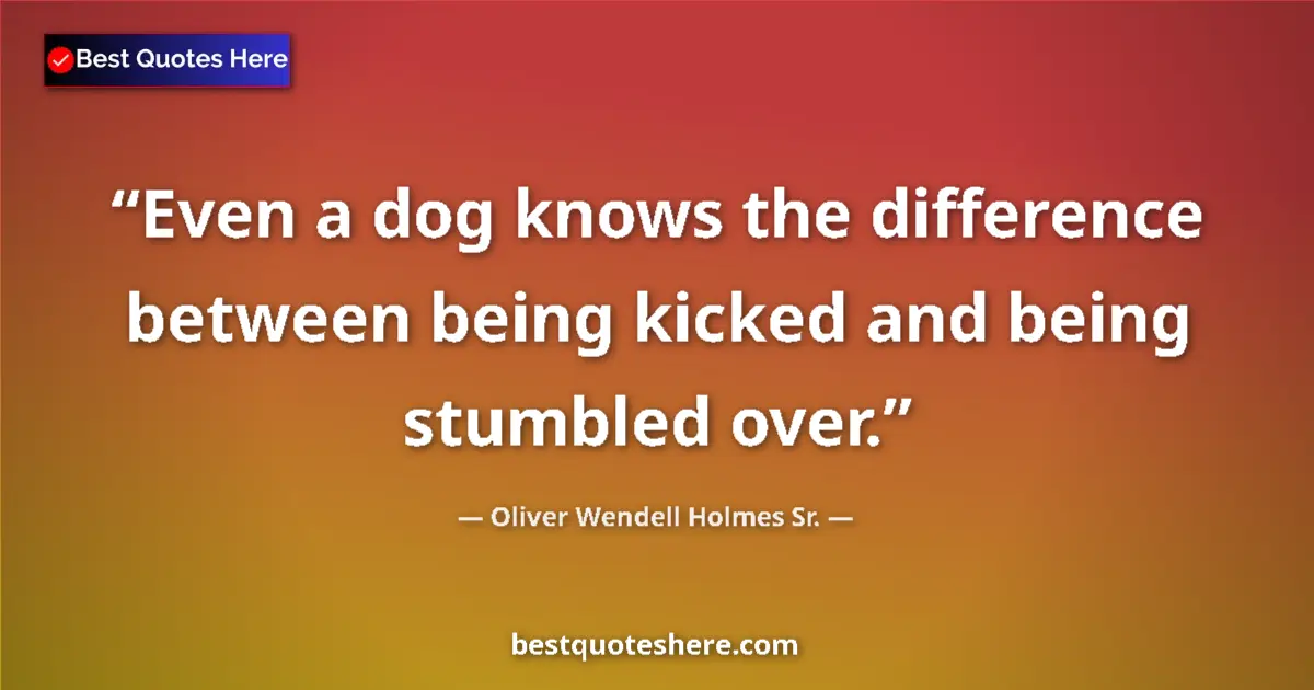Quote by Oliver Wendell Holmes Sr.: Even a dog knows the difference between being kicked and being stumbled over....