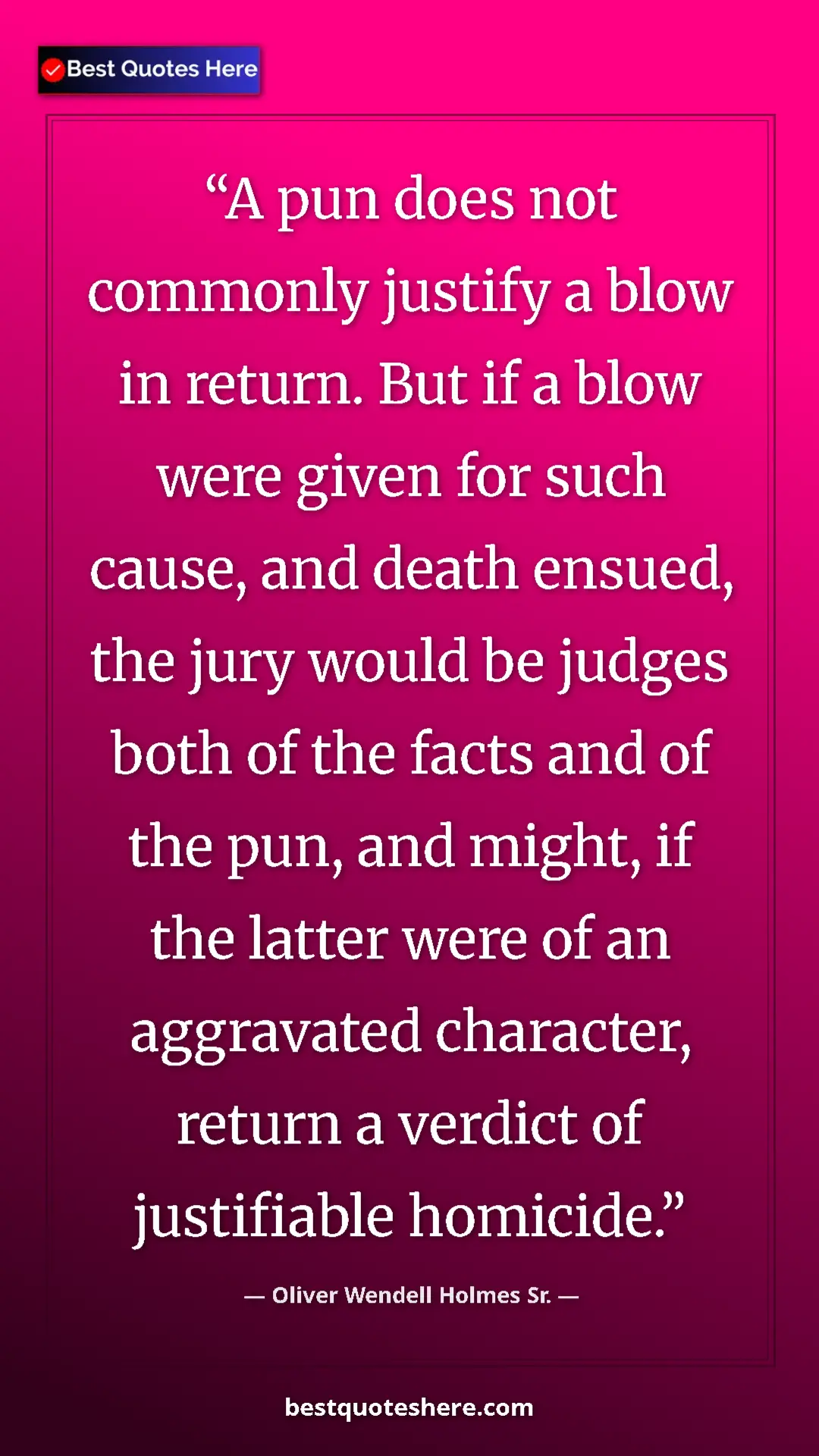 Oliver Wendell Holmes Sr. Quote Card: "A pun does not commonly justify a blow in return. But if a..." Pinterest quote poster by Oliver Wendell Holmes Sr.: "A pun does not commonly justify a blow in return. But if a..."