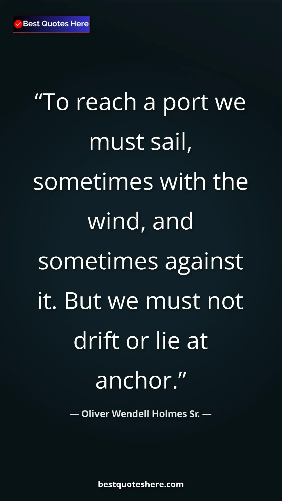 Pinterest quote poster by Oliver Wendell Holmes Sr.: "To reach a port we must sail, sometimes with the wind, and..."