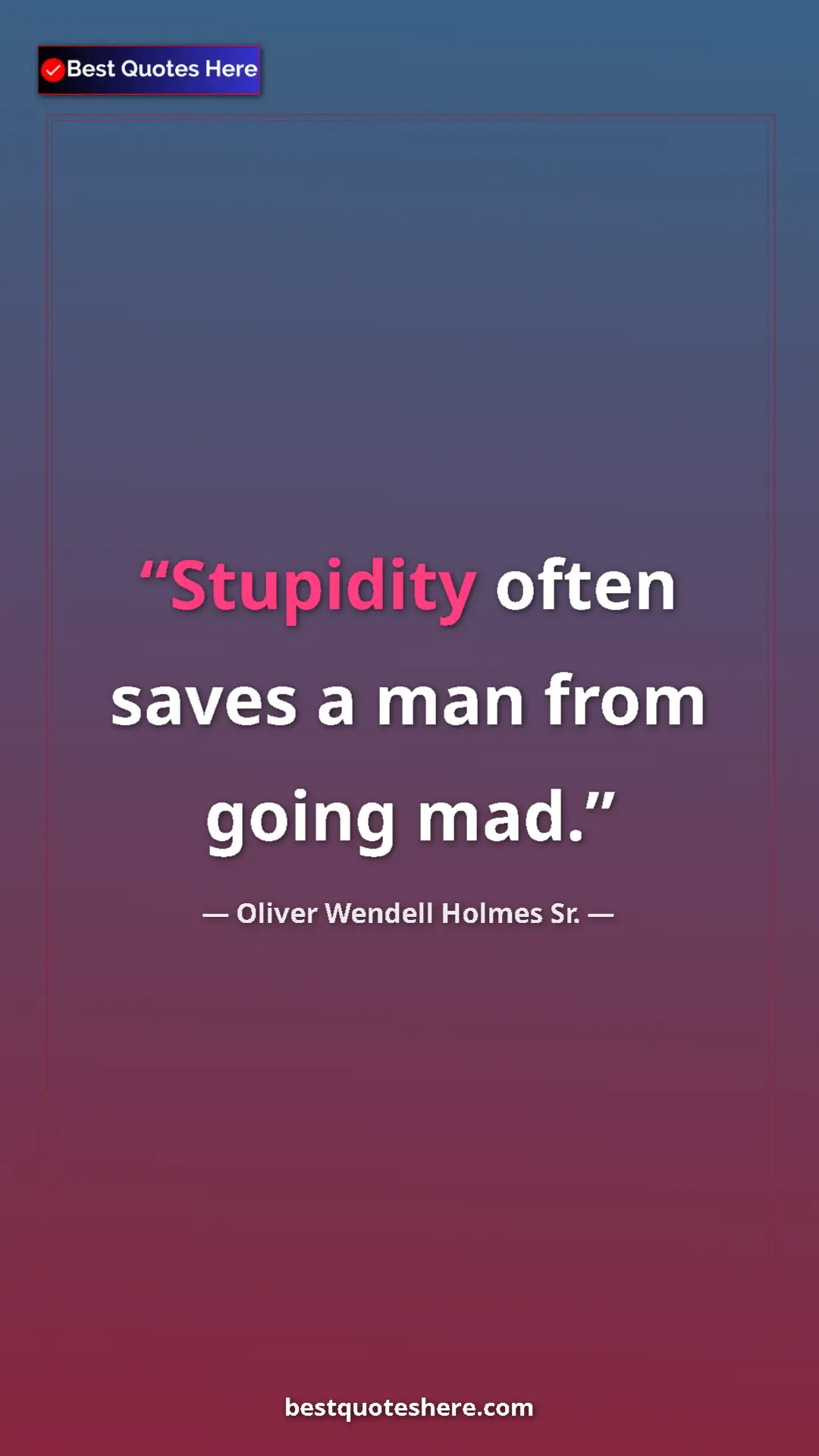 Pinterest quote poster by Oliver Wendell Holmes Sr.: "Stupidity often saves a man from going mad."