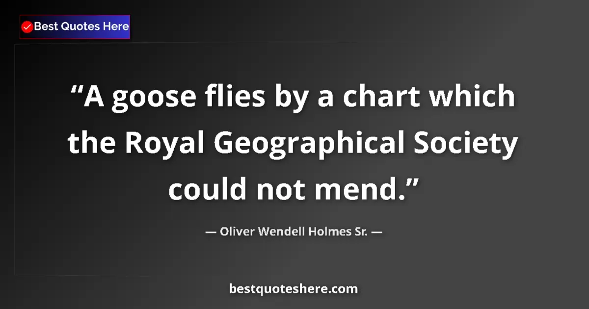 Quote by Oliver Wendell Holmes Sr.: A goose flies by a chart which the Royal Geographical Society could not mend....