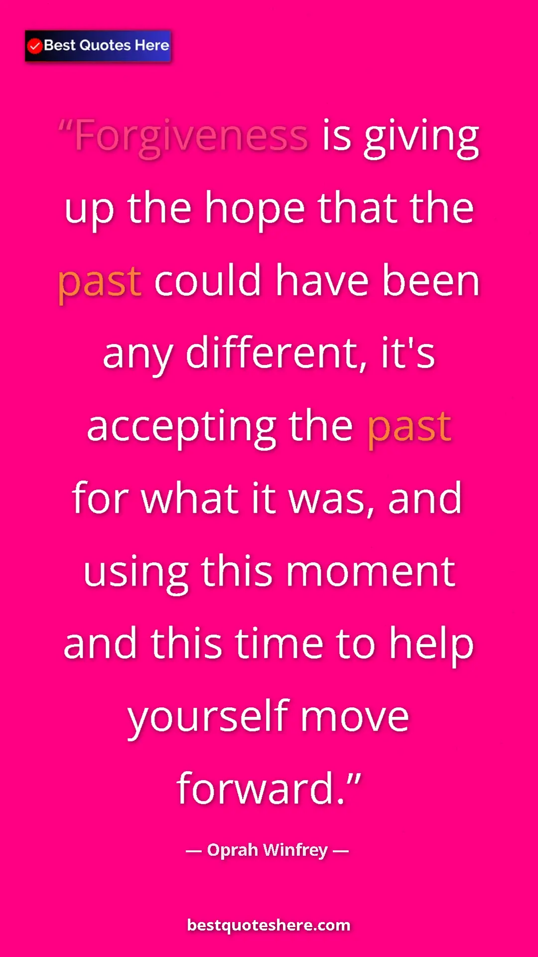 Pinterest quote poster by Oprah Winfrey: "Forgiveness is giving up the hope that the past could have..."