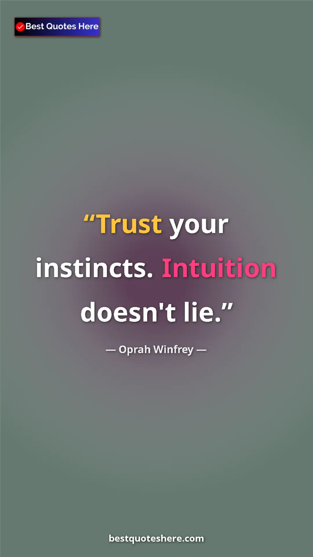 Pinterest quote poster by Oprah Winfrey: "Trust your instincts. Intuition doesn't lie."