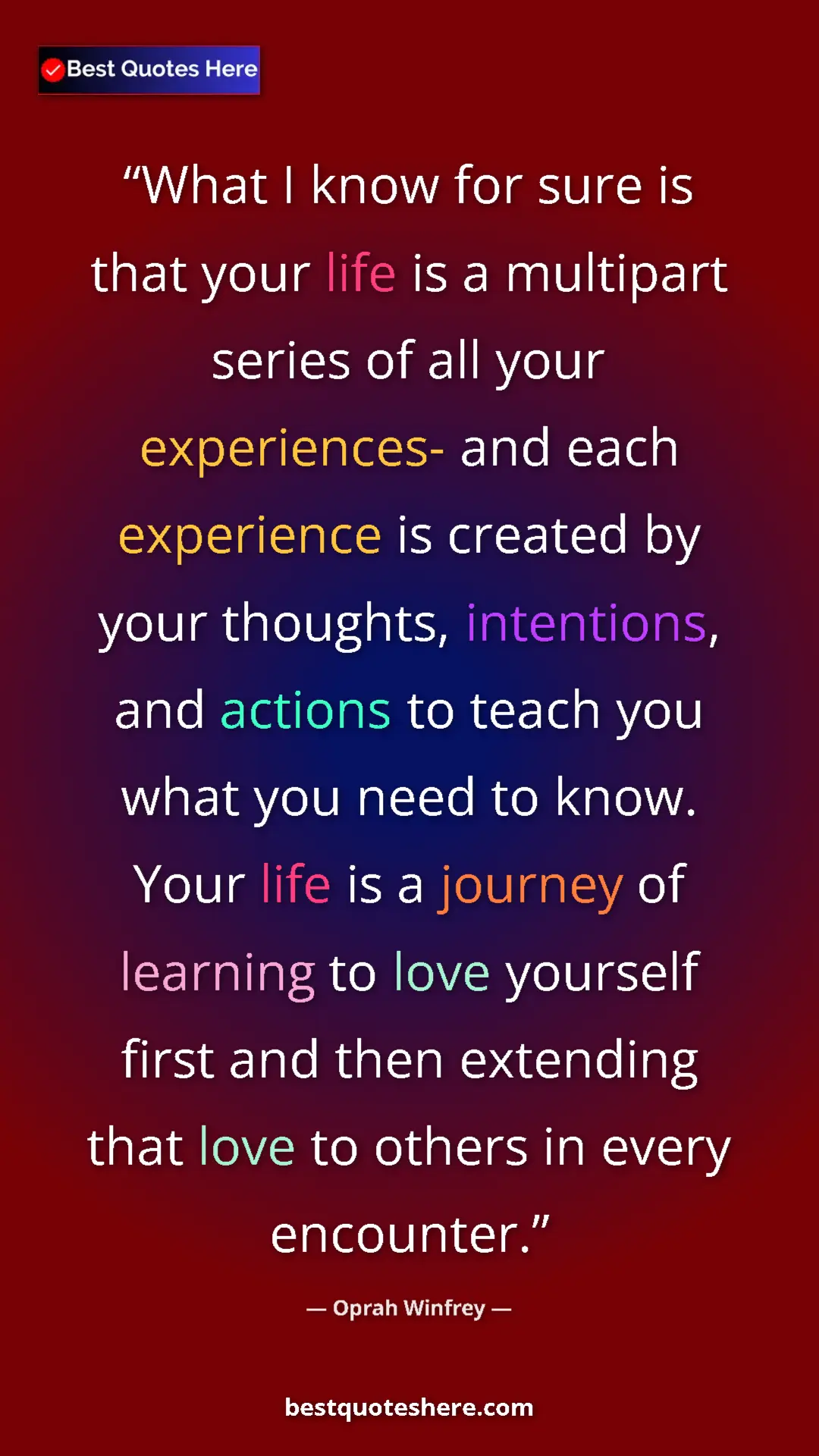 Oprah Winfrey Quote Card: "What I know for sure is that your life is a multipart..." Pinterest quote poster by Oprah Winfrey: "What I know for sure is that your life is a multipart..."