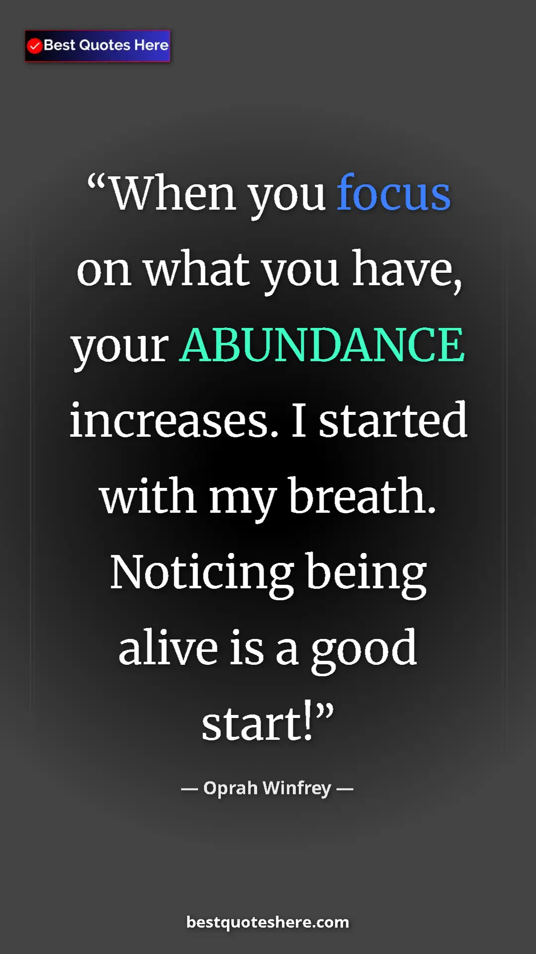 Pinterest quote poster by Oprah Winfrey: "When you focus on what you have, your ABUNDANCE increases...."