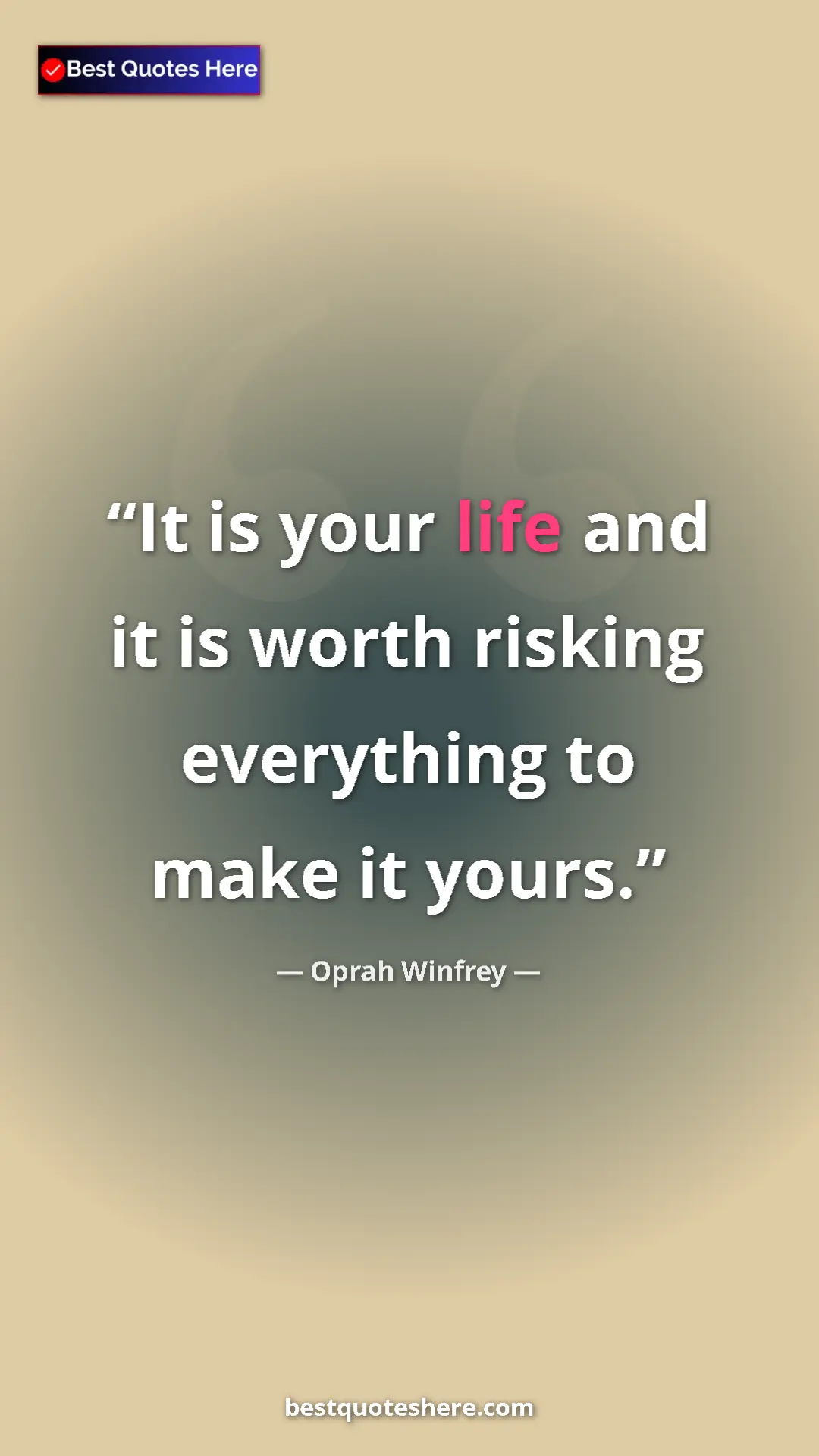 Pinterest quote poster by Oprah Winfrey: "It is your life and it is worth risking everything to make..."