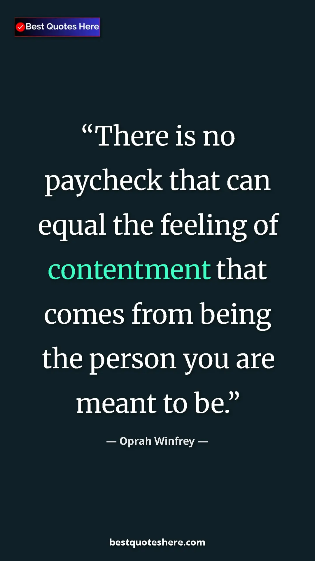 Pinterest quote poster by Oprah Winfrey: "There is no paycheck that can equal the feeling of..."