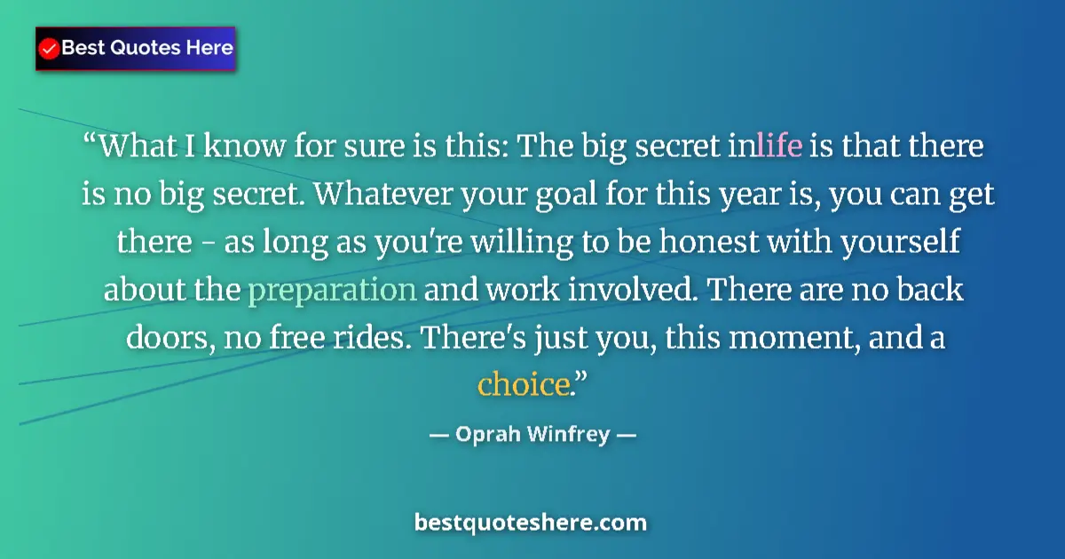 Quote by Oprah Winfrey: What I know for sure is this: The big secret in life is that there is no big secret. Whatever your g...
