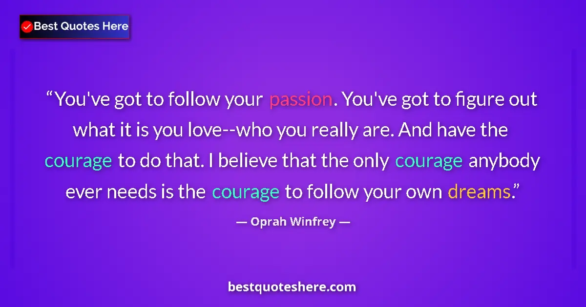 Quote by Oprah Winfrey: You've got to follow your passion. You've got to figure out what it is you love--who you really are....