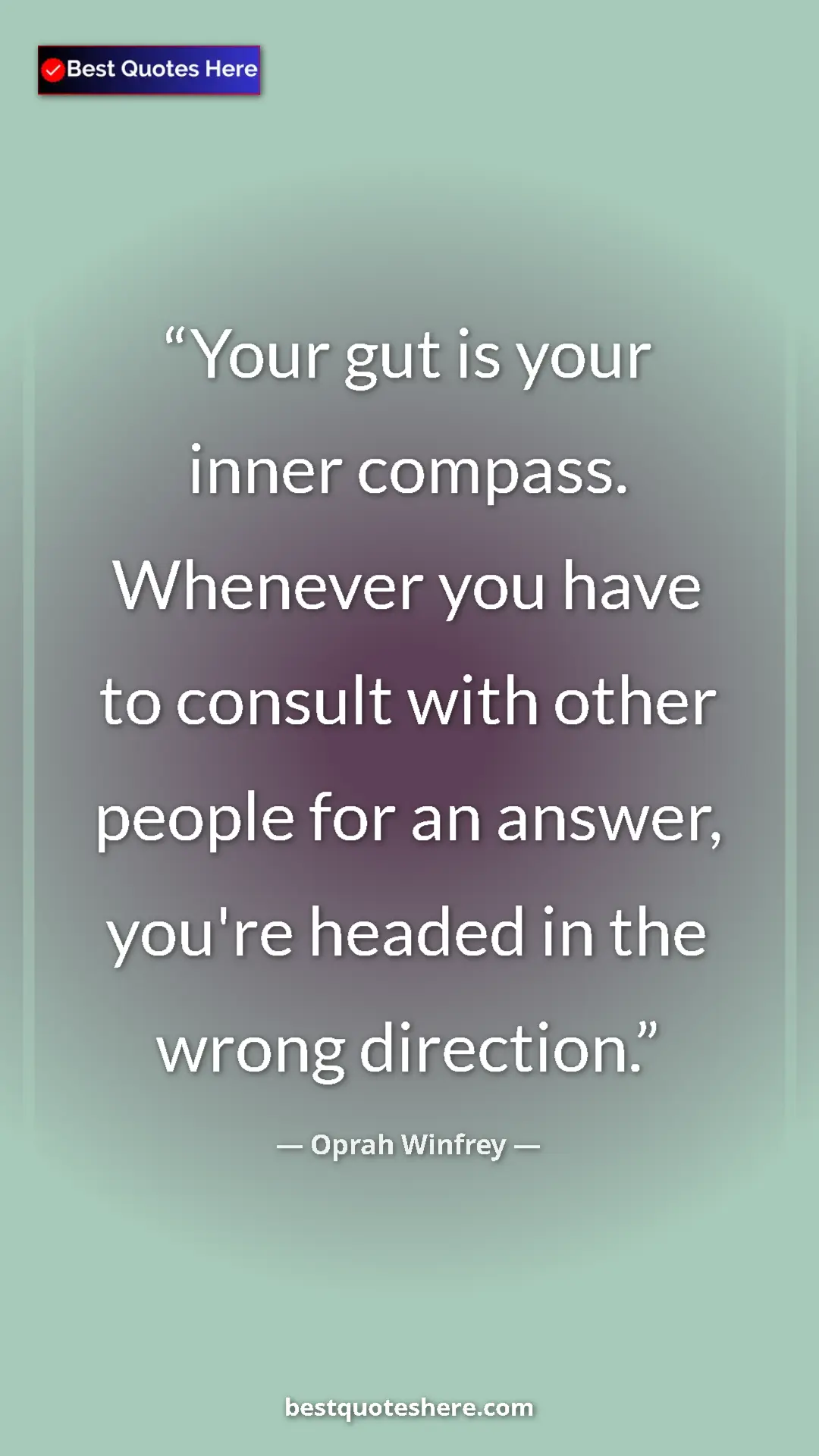 Pinterest quote poster by Oprah Winfrey: "Your gut is your inner compass. Whenever you have to..."