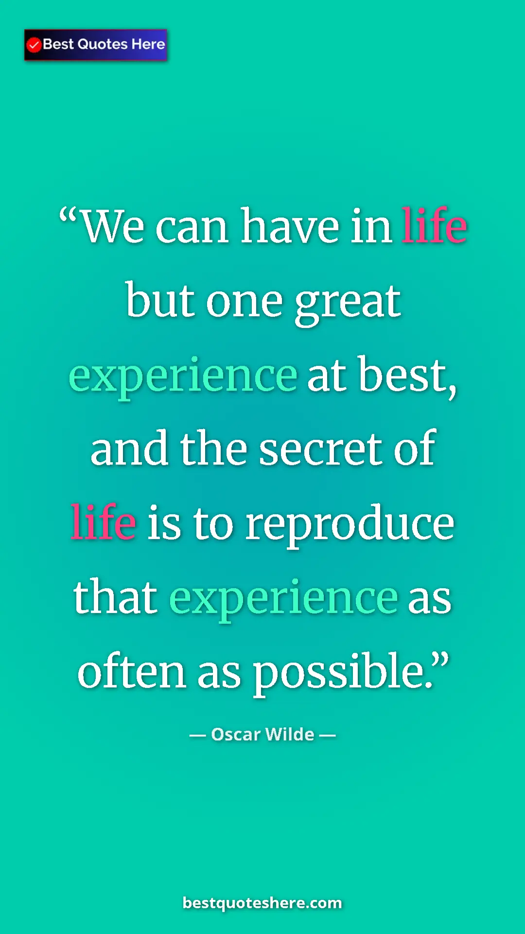 Pinterest quote poster by Oscar Wilde: "We can have in life but one great experience at best, and..."