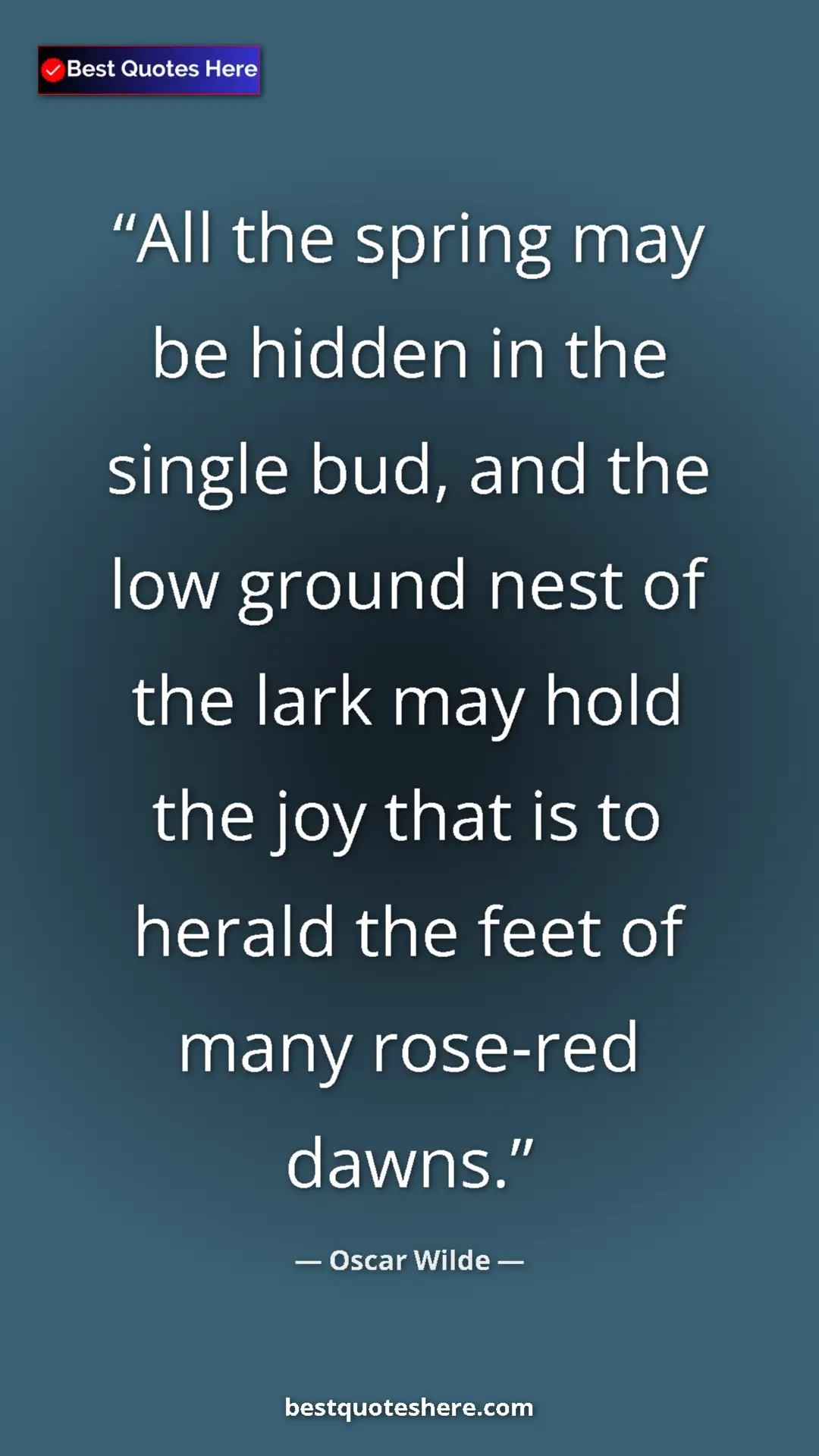 Pinterest quote poster by Oscar Wilde: "All the spring may be hidden in the single bud, and the low..."