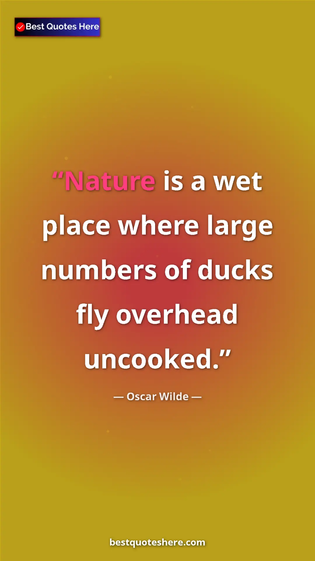 Pinterest quote poster by Oscar Wilde: "Nature is a wet place where large numbers of ducks fly..."
