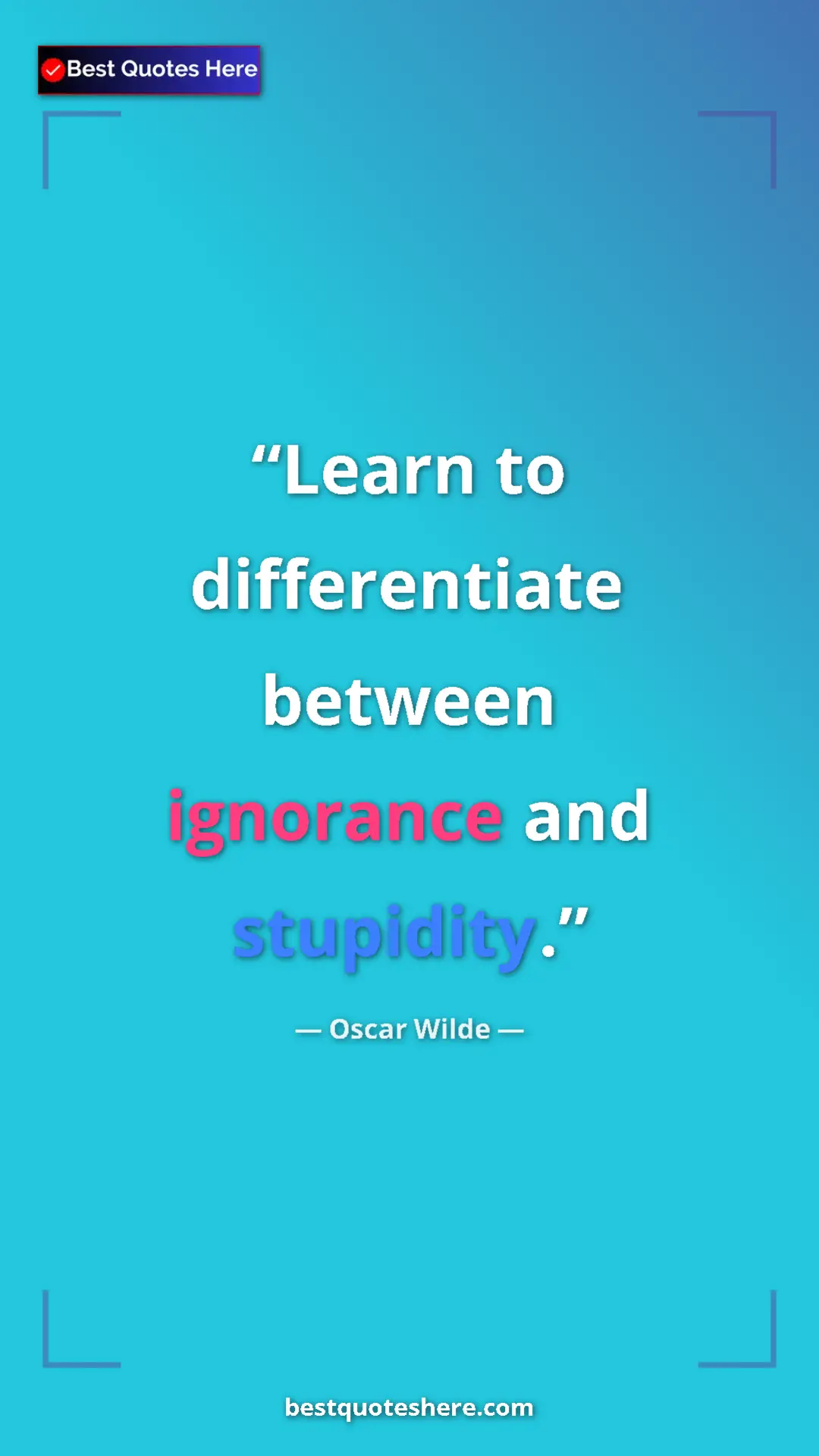 Pinterest quote poster by Oscar Wilde: "Learn to differentiate between ignorance and stupidity."