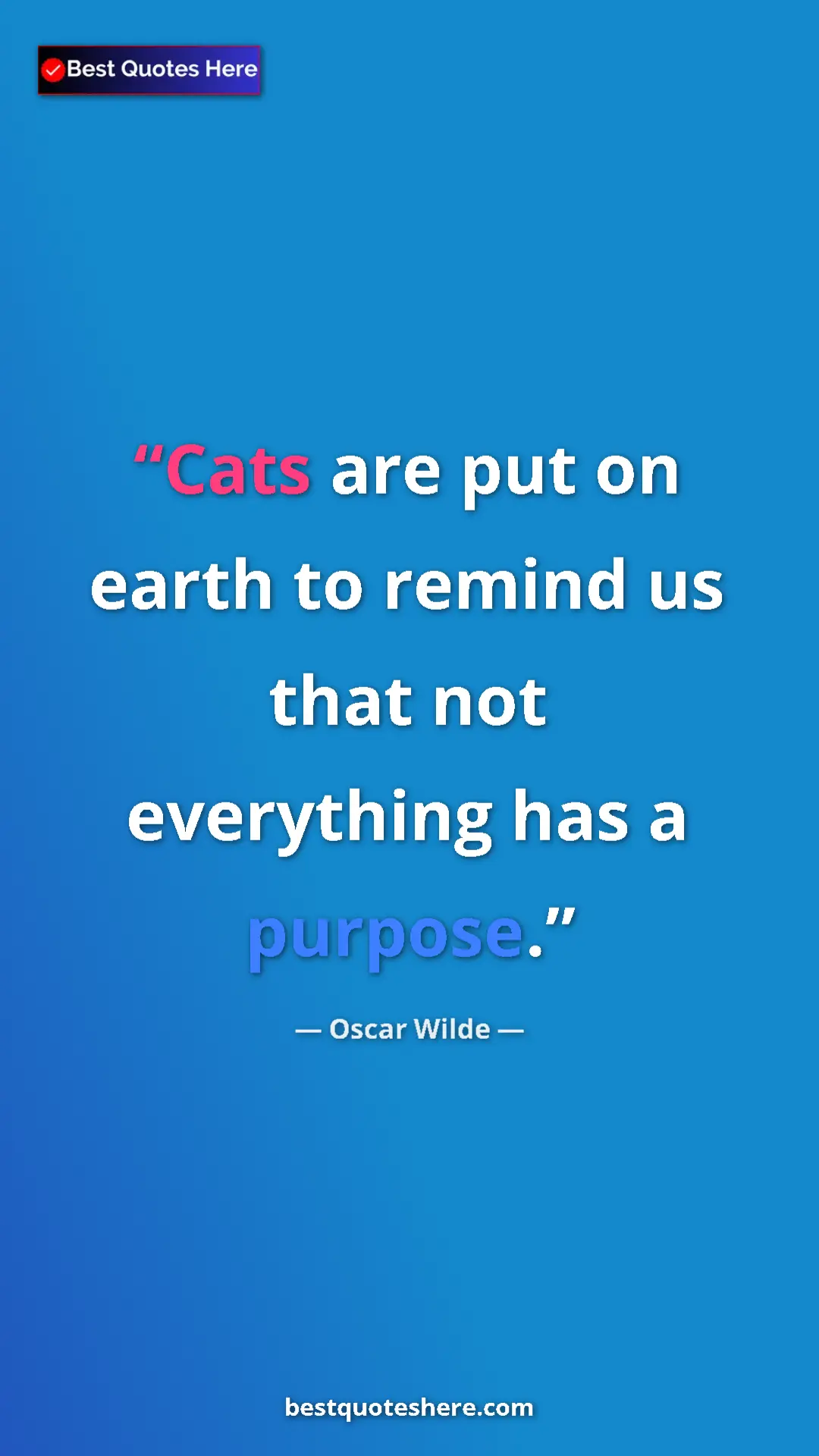 Pinterest quote poster by Oscar Wilde: "Cats are put on earth to remind us that not everything has..."