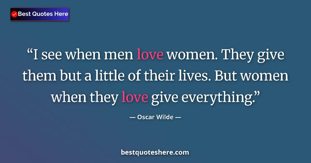Oscar Wilde quote: "I see when men love women. They give them but a little of..."