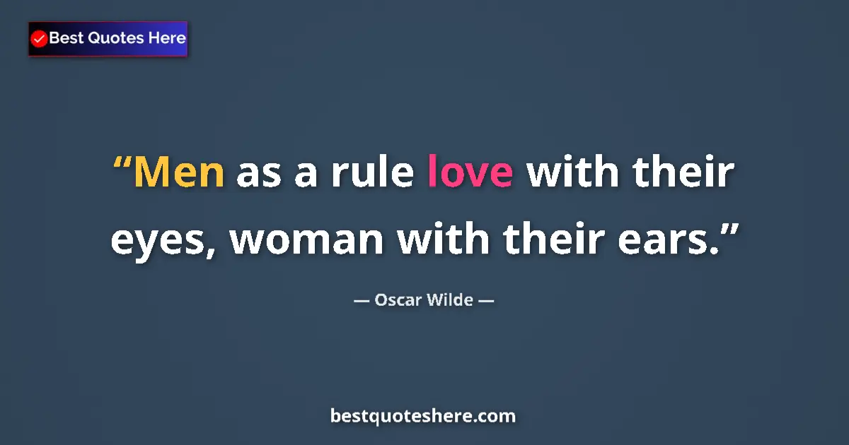 Quote by Oscar Wilde: Men as a rule love with their eyes, woman with their ears....