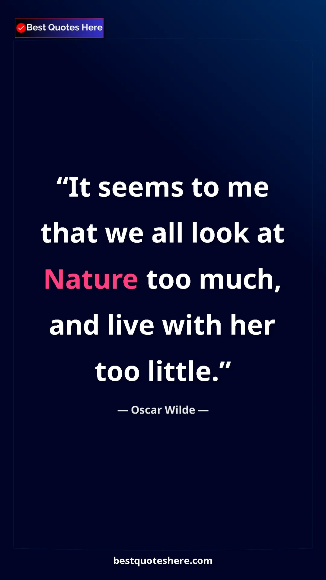 Pinterest quote poster by Oscar Wilde: "It seems to me that we all look at Nature too much, and..."