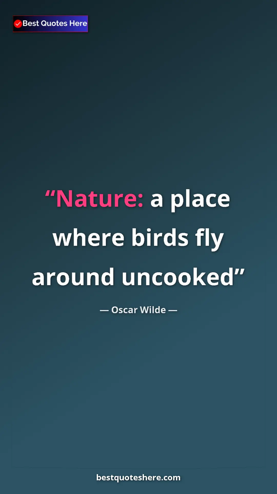 Pinterest quote poster by Oscar Wilde: "Nature: a place where birds fly around uncooked"
