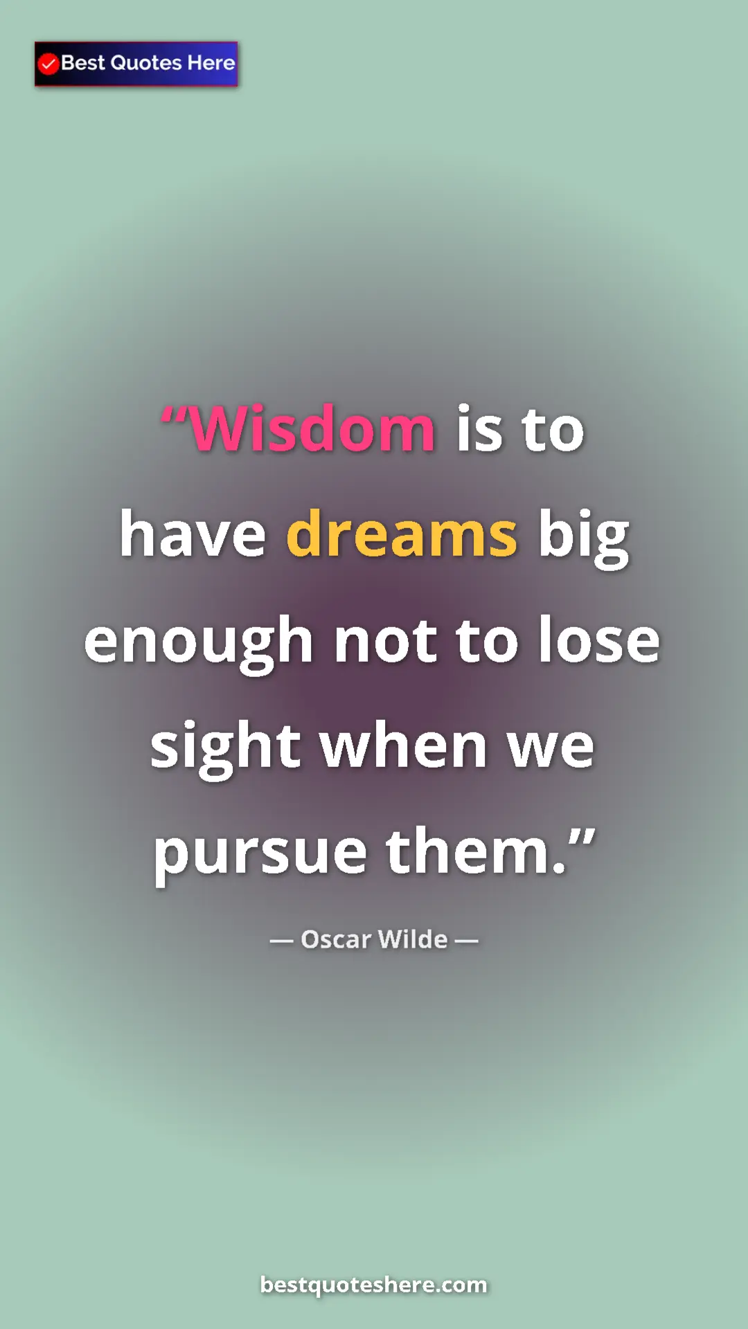 Pinterest quote poster by Oscar Wilde: "Wisdom is to have dreams big enough not to lose sight when..."