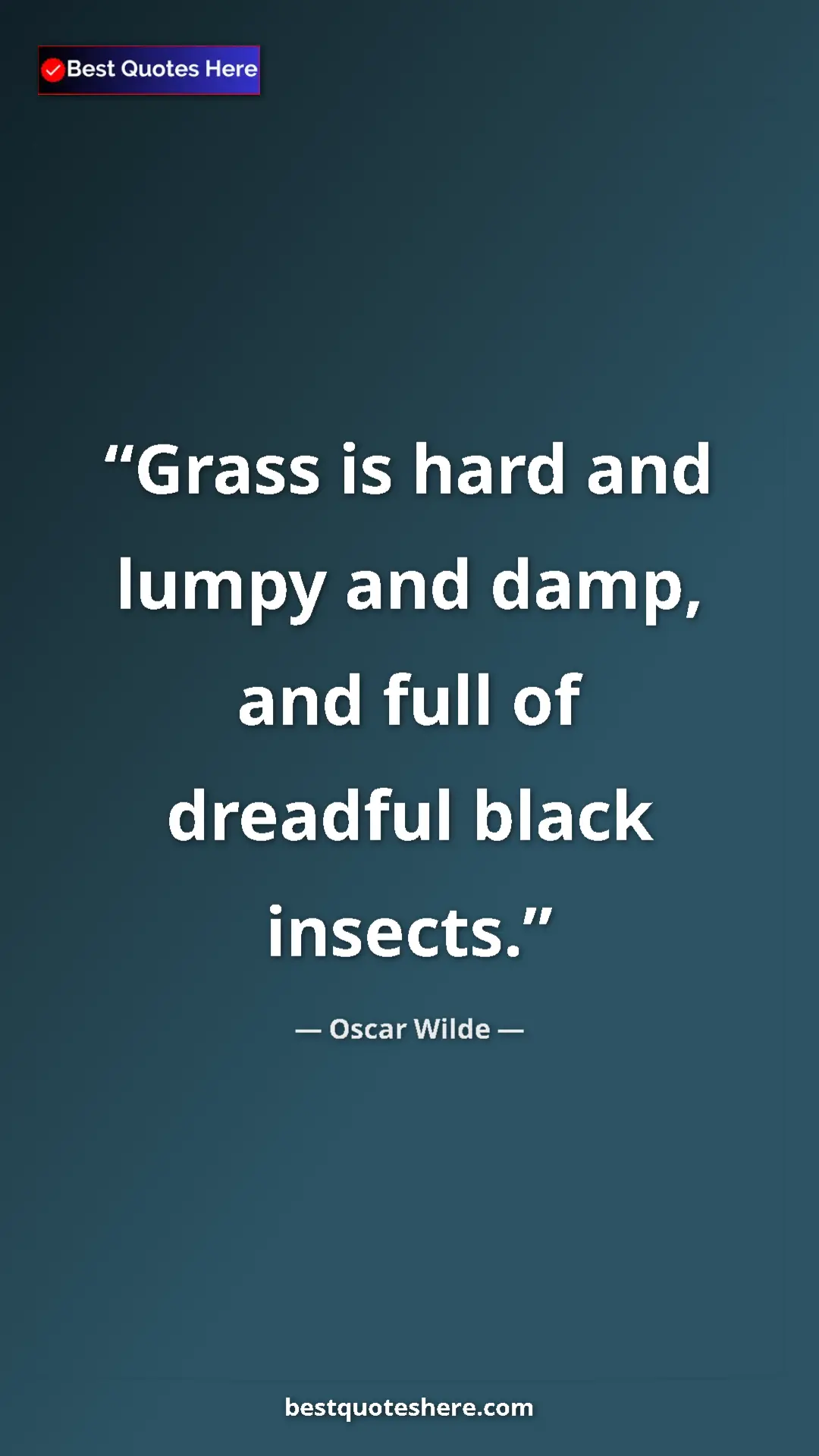 Oscar Wilde Quote Card: "Grass is hard and lumpy and damp, and full of dreadful..." Pinterest quote poster by Oscar Wilde: "Grass is hard and lumpy and damp, and full of dreadful..."