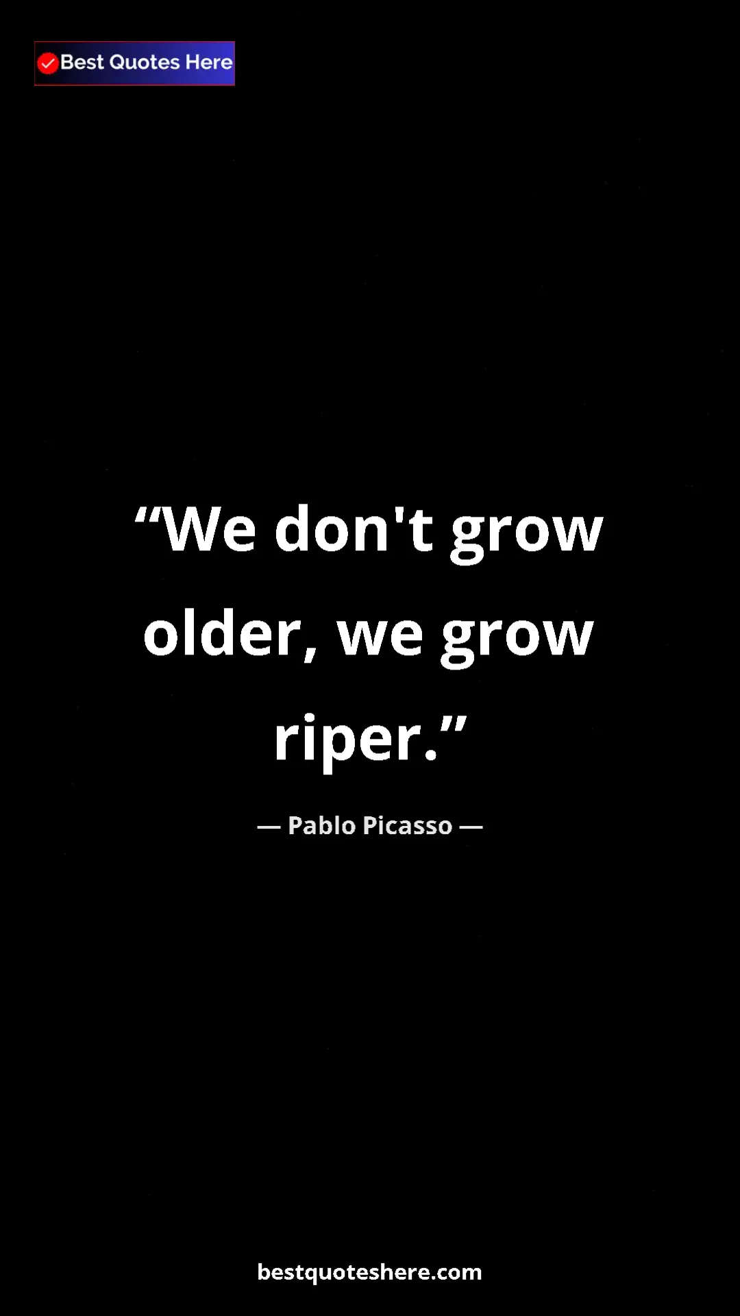Pinterest quote poster by Pablo Picasso: "We don't grow older, we grow riper."