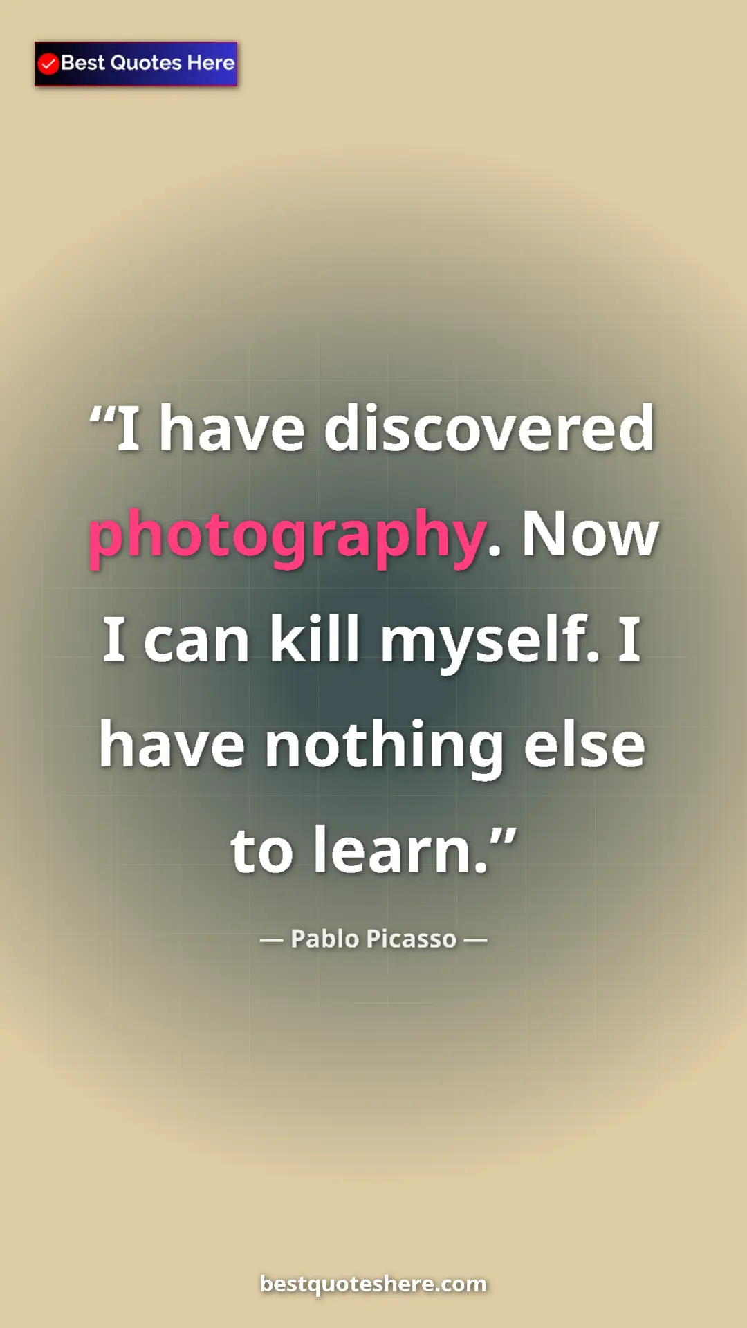 Pinterest quote poster by Pablo Picasso: "I have discovered photography. Now I can kill myself. I..."