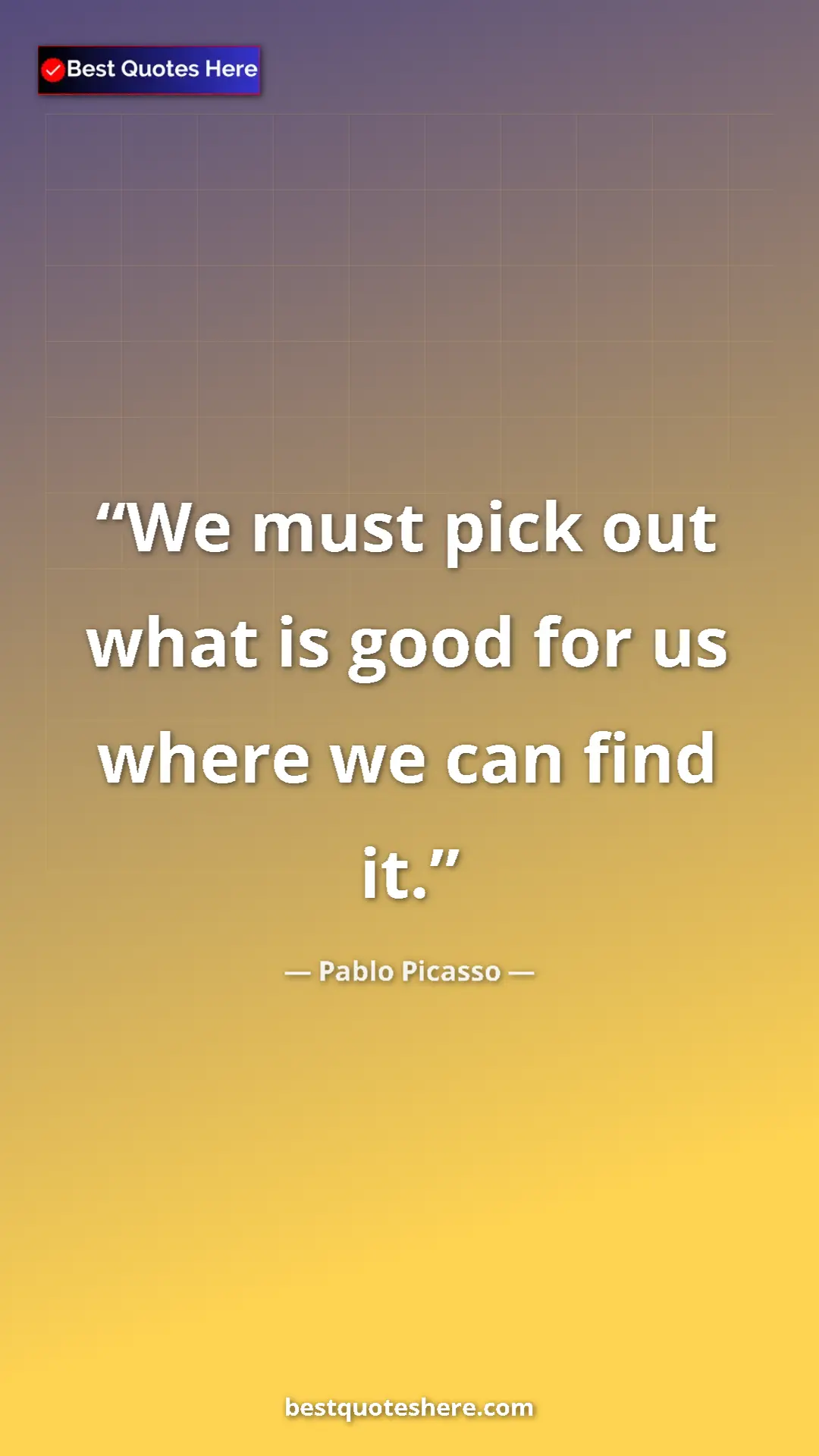 Pinterest quote poster by Pablo Picasso: "We must pick out what is good for us where we can find it."