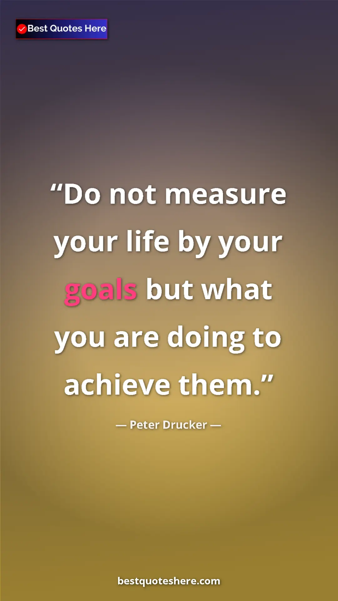 Pinterest quote poster by Peter Drucker: "Do not measure your life by your goals but what you are..."