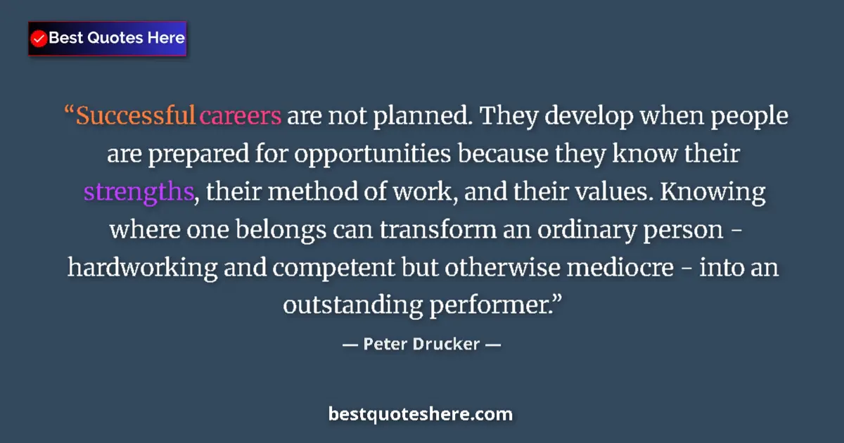 Quote by Peter Drucker: Successful careers are not planned. They develop when people are prepared for opportunities because ...