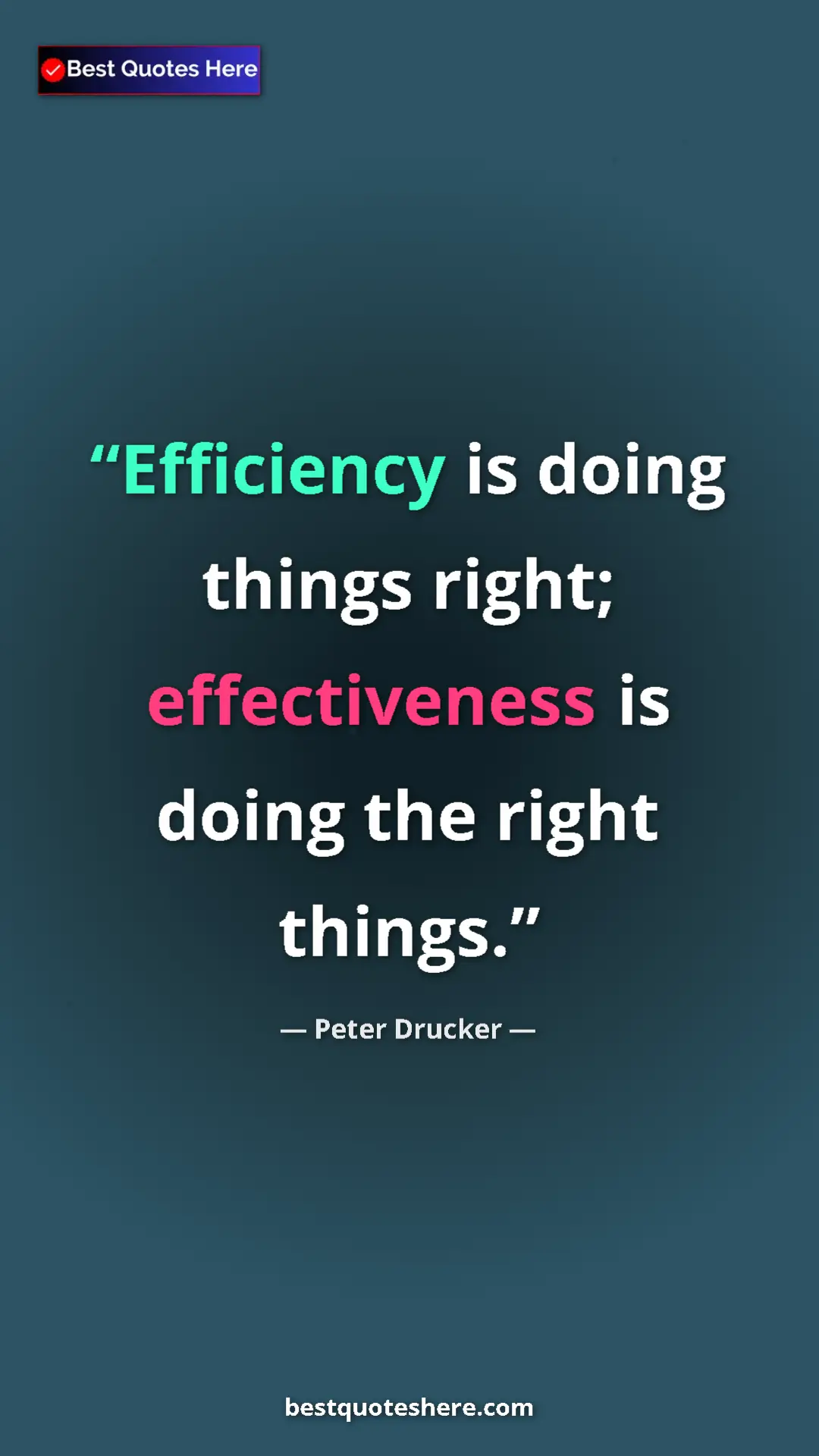 Pinterest quote poster by Peter Drucker: "Efficiency is doing things right; effectiveness is doing..."